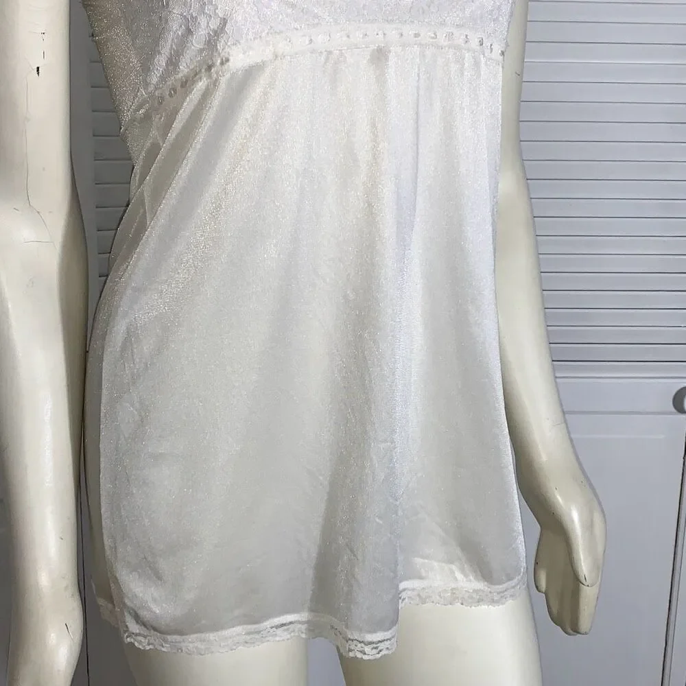 Vintage ILGWU‎ White Empire Waist Short Slip Dress Big Girls 14
